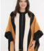 poncho elegant tricotat negru-camel din casmir bumbac si lână