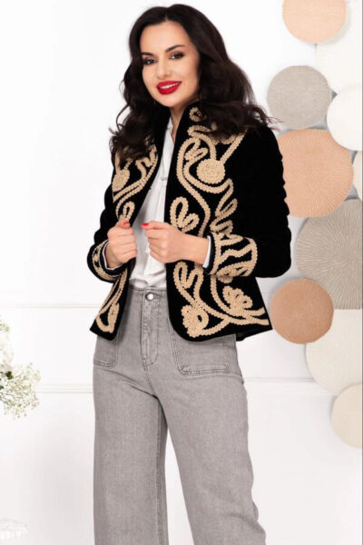 jacheta dama catifea neagra broderie aurie