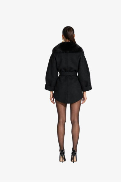 haina neagra casmir cu blana naturala vulpe